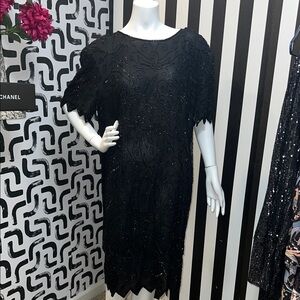 Chic Black Midi Dress with Intricate Detailing